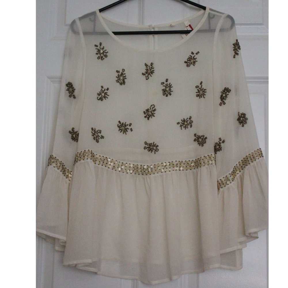 Sundance Silk Sheer Tunic Top Sequin Embellished Coachella Sz XS Euro Summer